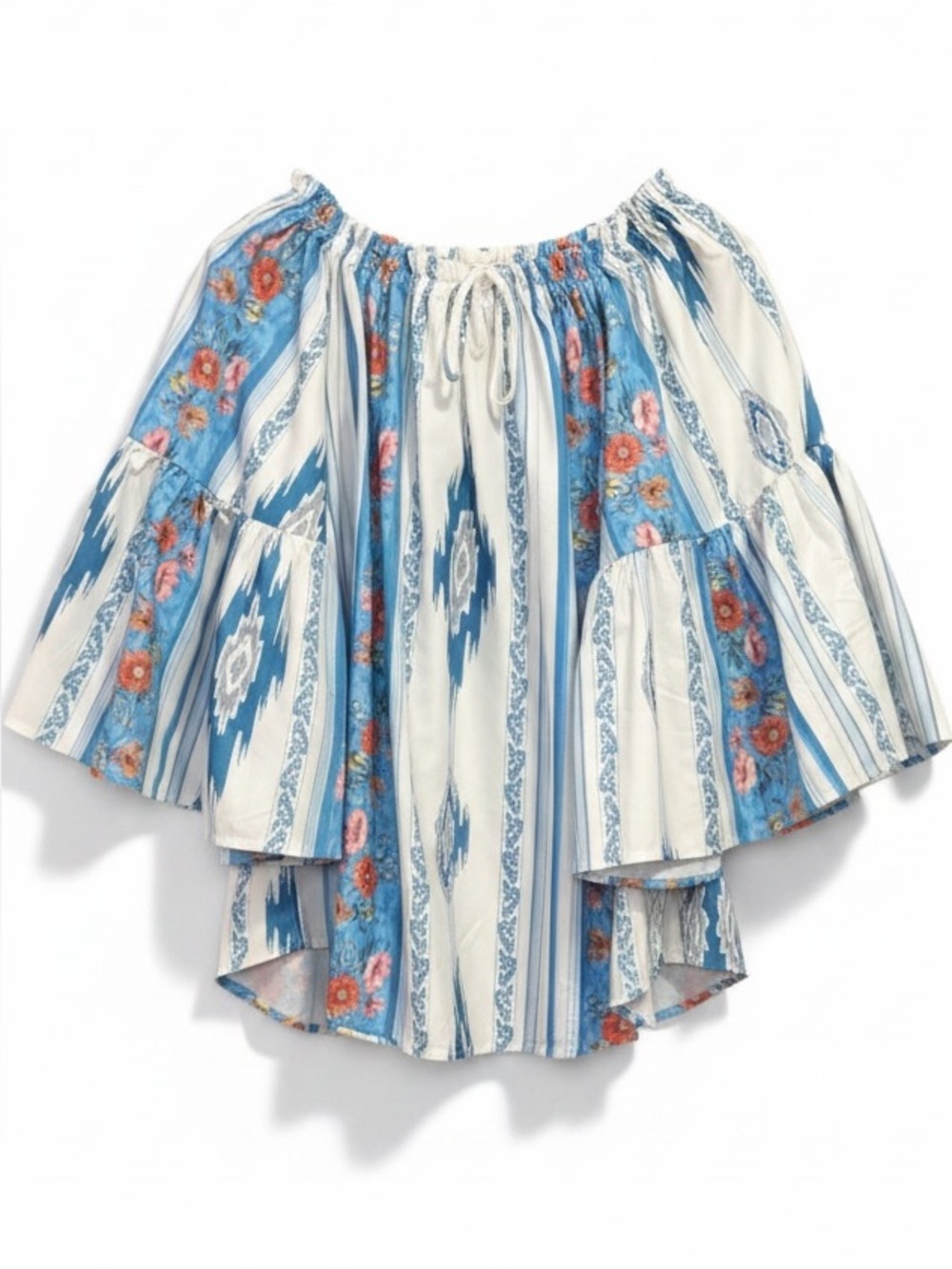 Fashion Express Floral Boho Loose Fit Bell Sleeve Top Size Medium